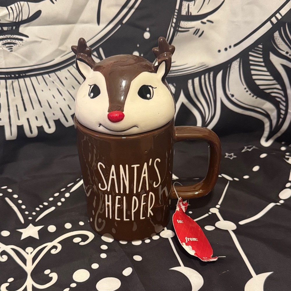 Santa's Helper Reindeer Mug with Lid